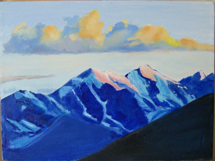 Картина под названием "Mountain Belukha at…" - Olga Reshetnikova, Подлинное произведение искусства, Масло