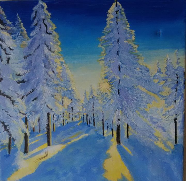 Картина под названием "солнечный зимний де…" - Olga Reshetnikova, Подлинное произведение искусства, Акрил