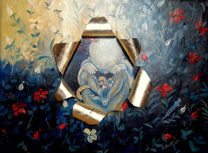 Painting titled "Il grande Dono" by Rosa Anna Argento, Original Artwork, Oil Mounted on Wood Panel