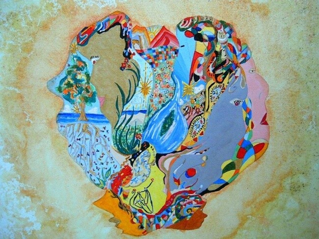 Peinture intitulée "corazon" par Rosa Cruz, Œuvre d'art originale