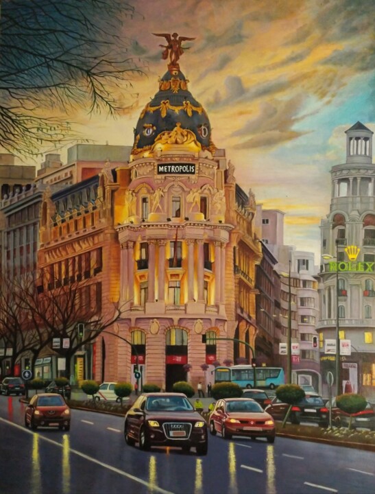 Pintura titulada "Madrid, Metrópolis" por Rosa M Fernández, Obra de arte original, Oleo Montado en Bastidor de camilla de ma…
