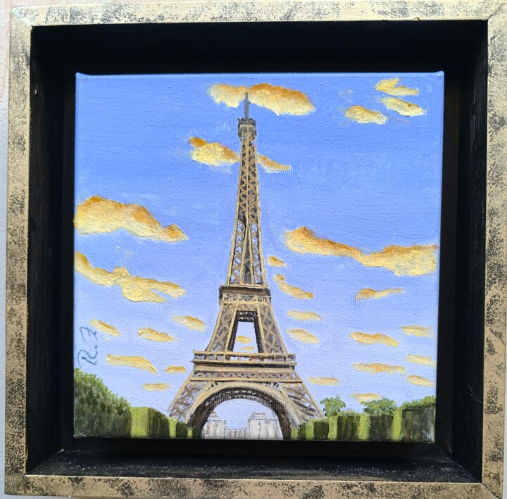 Schilderij getiteld "Eiffel" door Rosa M Fernández, Origineel Kunstwerk, Olie Gemonteerd op Frame voor houten brancard