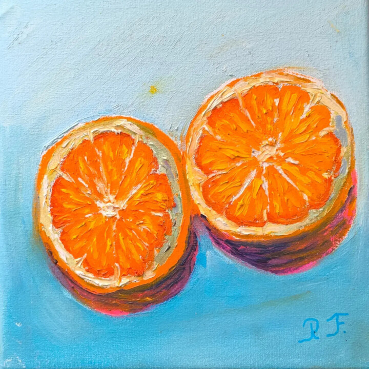 Painting titled "Naranja" by Rosa M Fernández, Original Artwork, Oil Mounted on Wood Stretcher frame