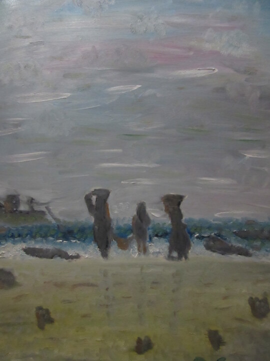 Painting titled "O mar e a pesca" by Rosa Maria Duarte, Original Artwork, Oil