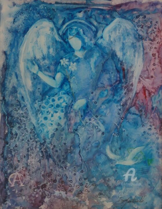 Pintura intitulada "Arcanjo Gabriel" por Rosa Martinelli, Obras de arte originais, Aquarela