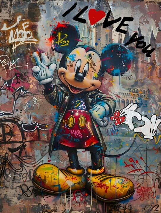 Digitale Kunst getiteld "Mickey Mouse Love" door Rosa Piazza, Origineel Kunstwerk, Digitaal Schilderwerk