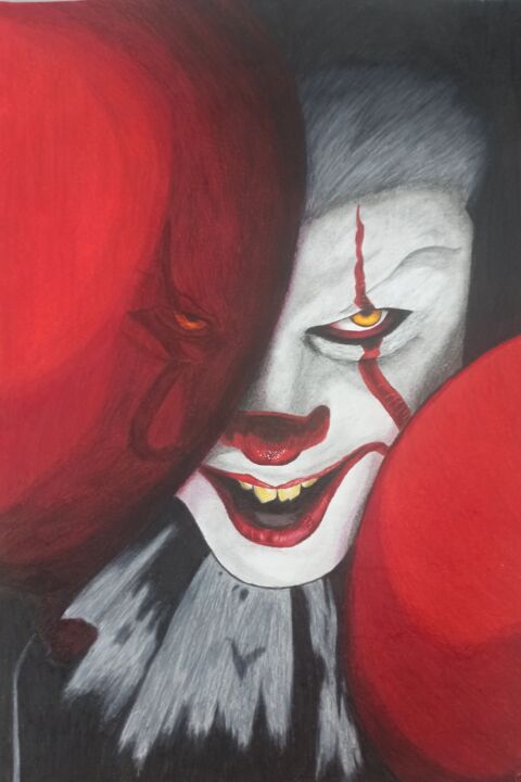 Painting titled "Pennywise" by Rosabel Rubio, Original Artwork, Pastel Mounted on Other rigid panel