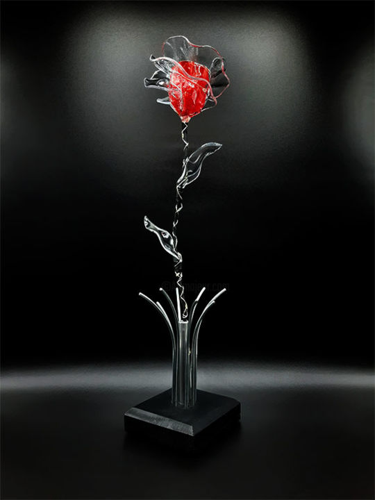 Sculptuur getiteld "Rose éternelle lumi…" door Rosabstrait, Origineel Kunstwerk, Hout