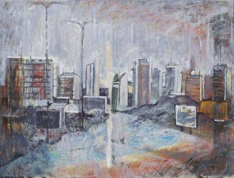 Painting titled "Niebla en la autopi…" by Alicia Rosafioriti, Original Artwork