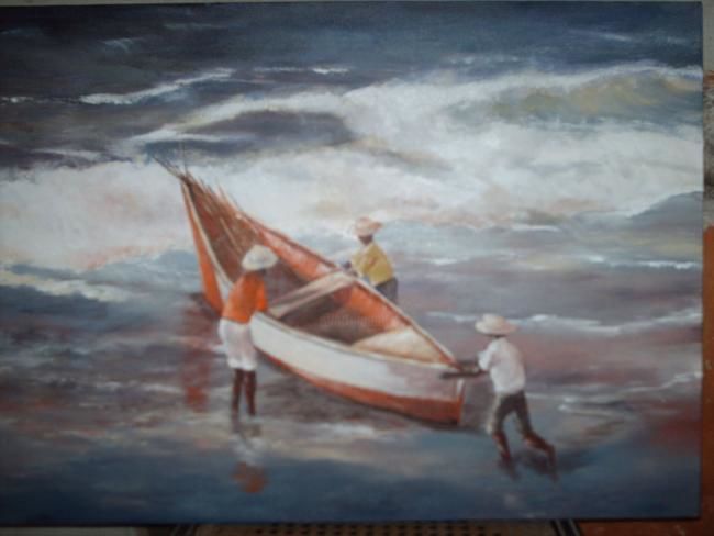 Pittura intitolato "Pescadores" da Rosah Casanova, Opera d'arte originale