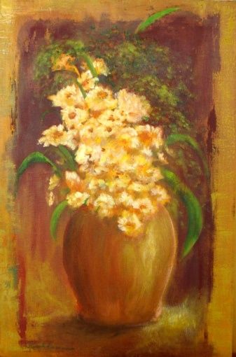 Pintura intitulada "Flores no Vaso" por Rosah Casanova, Obras de arte originais