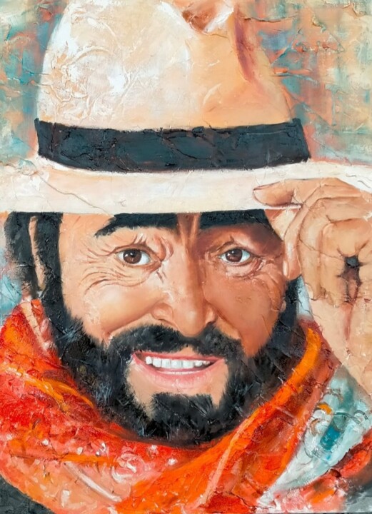 Pittura intitolato "Pavarotti" da Rosalba Busani, Opera d'arte originale, Olio