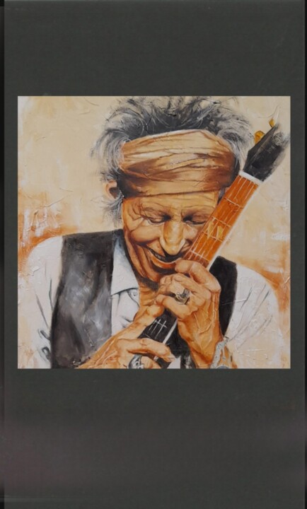 Schilderij getiteld "Keith Richards" door Rosalba Busani, Origineel Kunstwerk, Olie