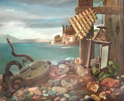 Pittura intitolato "Ricordo lacustre" da Altini, Opera d'arte originale,