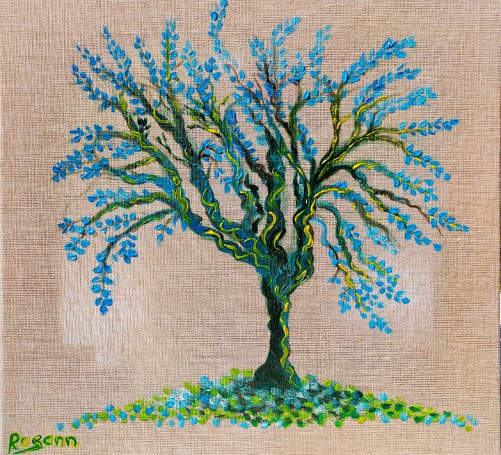 Peinture intitulée "Blue Olivier" par Rosann, Œuvre d'art originale, Huile Monté sur Châssis en bois