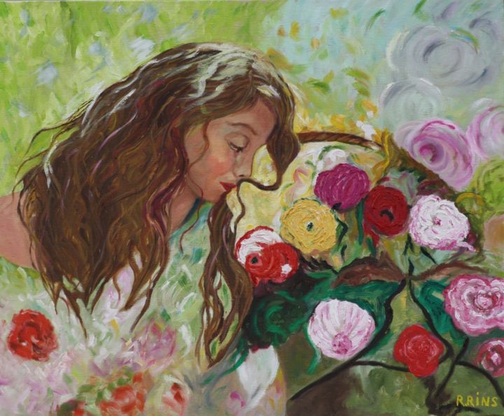 Pintura titulada "florista-oleo-54x65…" por Rosa Maria Rins Dirichx, Obra de arte original, Oleo