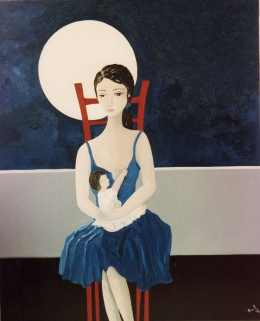 Pintura titulada ""Mamá Luna"" por Rosa Maria Maldonado Guerrero "Azul", Obra de arte original, Oleo