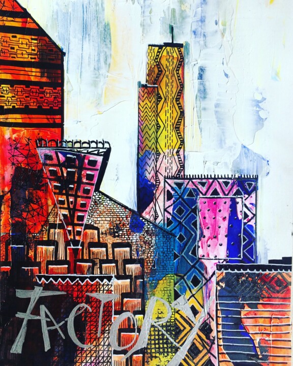 Peinture intitulée "Factory" par Rose_aqwa, Œuvre d'art originale, Acrylique