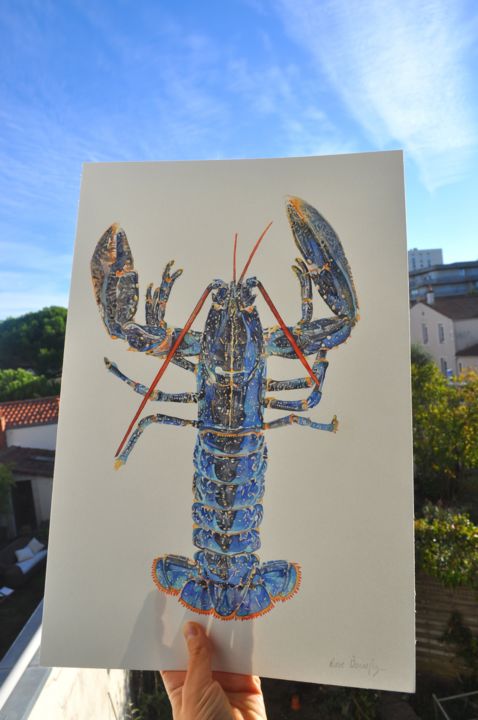Peinture intitulée "Le homard bleu" par Rose Bonnefoy, Œuvre d'art originale, Aquarelle
