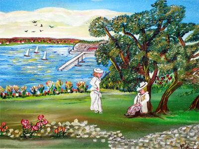 Painting titled "Promenade  vue port…" by Rose Calvino, Original Artwork