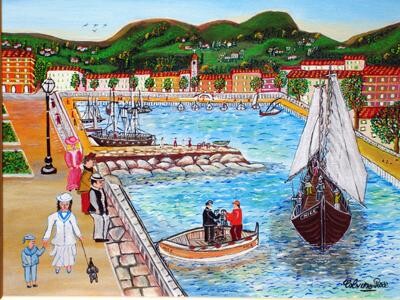 Peinture intitulée "Le port de nice 1900" par Rose Calvino, Œuvre d'art originale