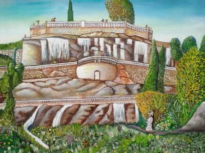 Peinture intitulée "cascade du chateau…" par Rose Calvino, Œuvre d'art originale