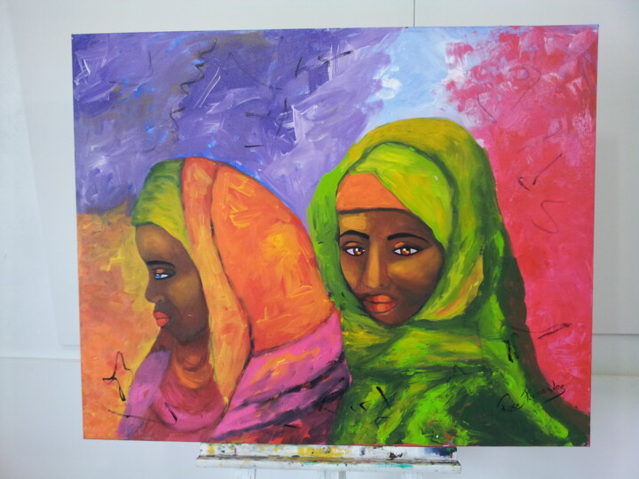 Painting titled "mulheres massai" by Rose Fernandes, Original Artwork, Acrylic