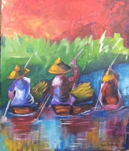 Painting titled "Barqueiros" by Rose Fernandes, Original Artwork, Acrylic