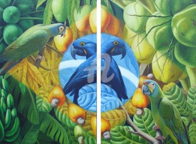 Malerei mit dem Titel "Fauna e Flora" von Rose Fernandes, Original-Kunstwerk, Öl