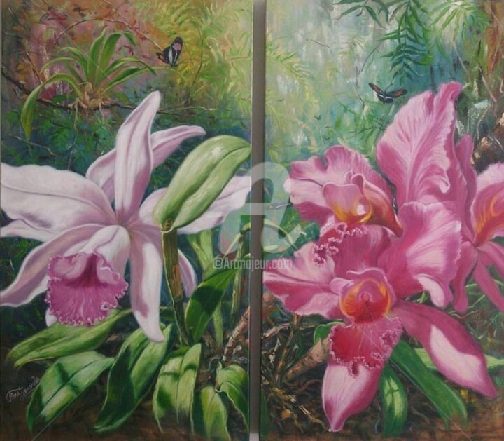 Painting titled "Orquídeas" by Rose Fernandes, Original Artwork