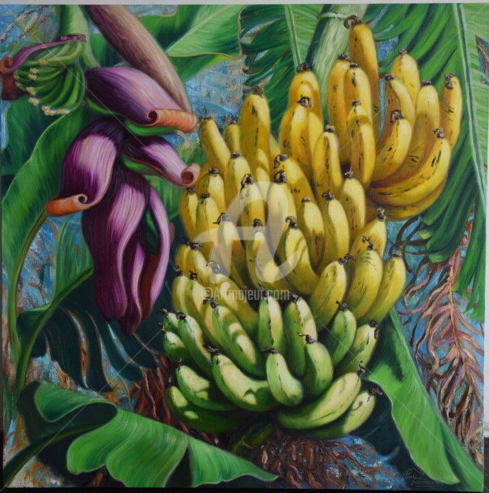 Painting titled "bananas" by Rose Fernandes, Original Artwork, Oil