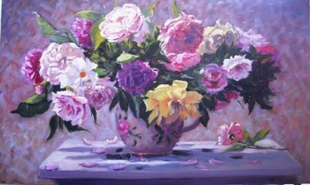 Pintura intitulada "Rosas do Jardim" por Rose Miele, Obras de arte originais