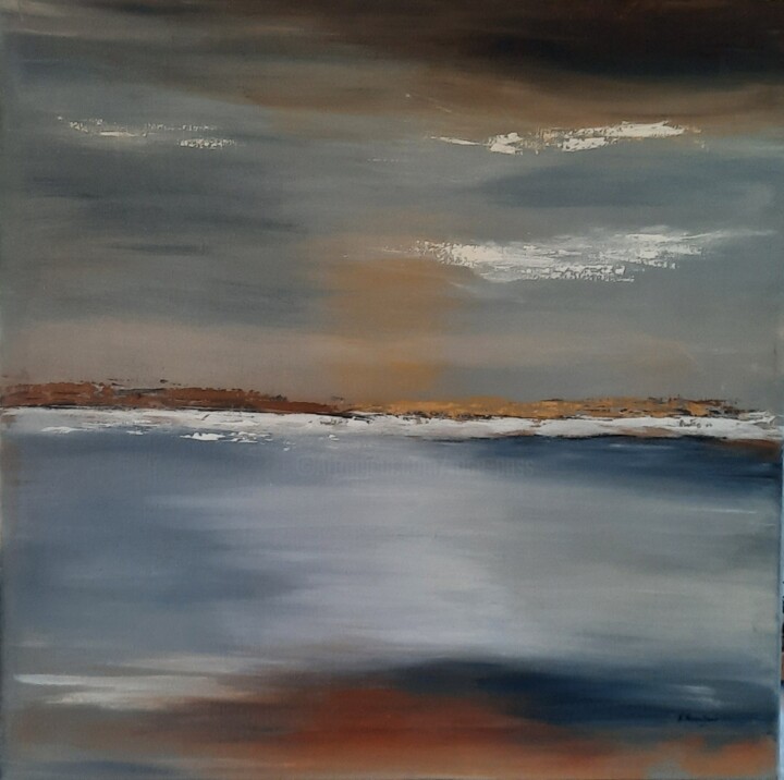 Painting titled "Horizon marin 2" by Rose Passalboni Giudicelli, Original Artwork, Acrylic Mounted on Wood Stretcher frame