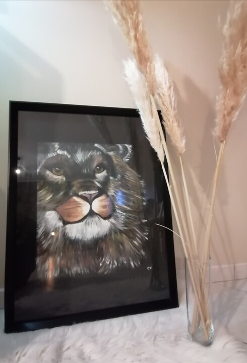 Painting titled "Lion" by Rose Renoir, Original Artwork, Acrylic