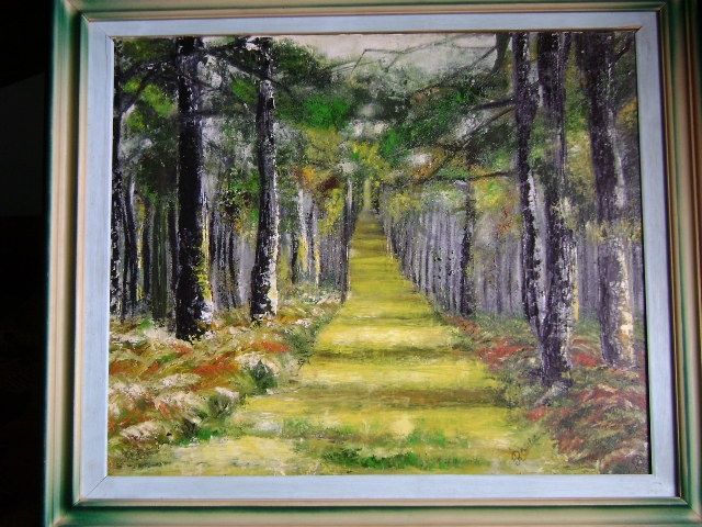 Painting titled "CHEMIN EN FORET" by Roseale, Original Artwork, Oil