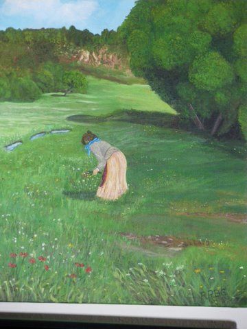 Painting titled "La femme au bouquet" by Rosemarie Et  Bernard Resin - Golay, Original Artwork