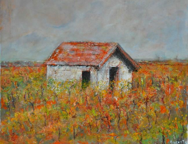 Pintura titulada "La cabane de vigne" por Rosedingue, Obra de arte original, Oleo
