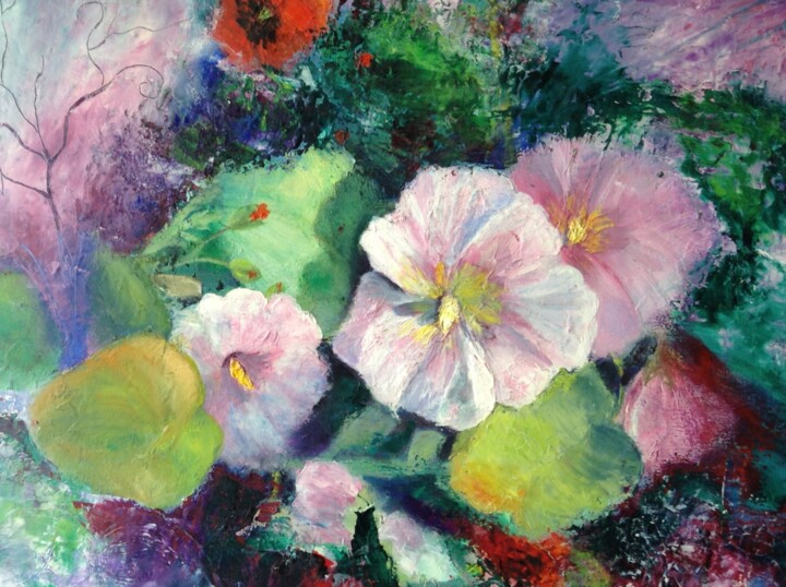 Pittura intitolato "Roses tremiere" da Roseline Chesserond, Opera d'arte originale, Olio