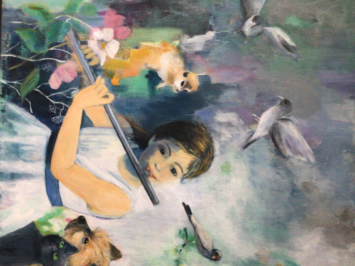 Painting titled "La flûte traversière" by Roseline Chesserond, Original Artwork, Acrylic
