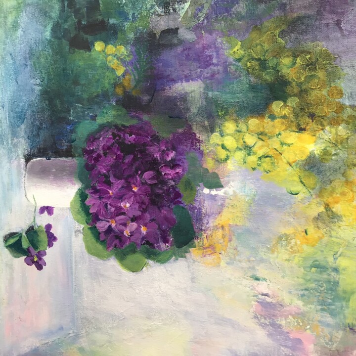 Painting titled "Bouquet de violettes" by Roseline Chesserond, Original Artwork, Acrylic