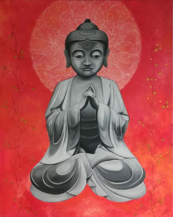 Painting titled "Bouddha" by Roseline Desbordes, Original Artwork