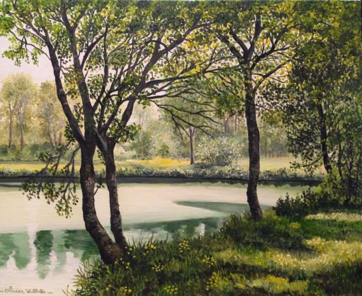 Painting titled "Au Bord du Loir" by Roseline Pederencino Et Olivier Villella, Original Artwork, Oil