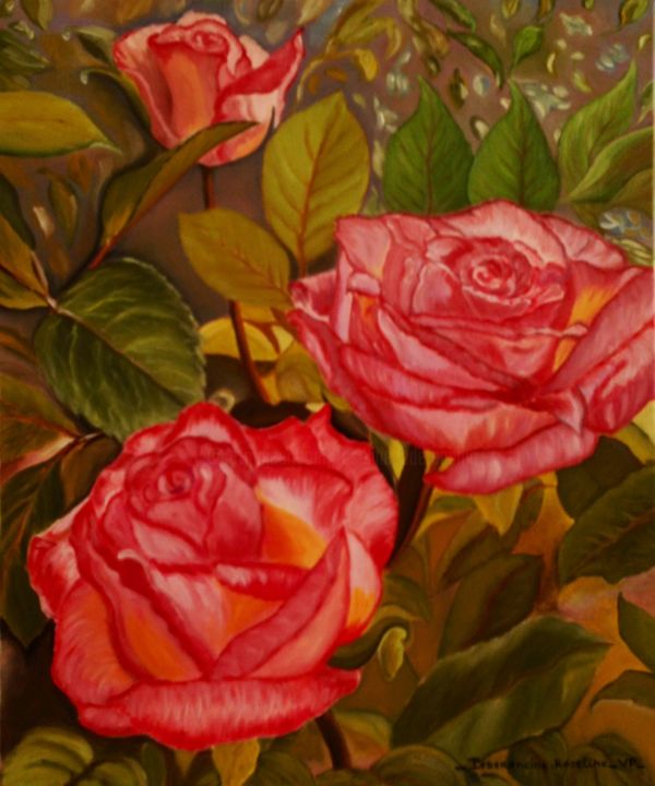 Peinture intitulée "La vie en Roses" par Roseline Pederencino Et Olivier Villella, Œuvre d'art originale, Huile