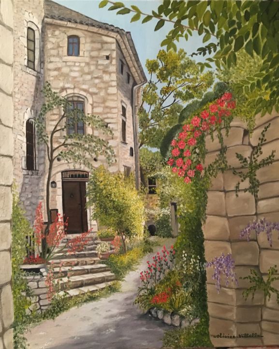 Painting titled "Ruelle Provençale" by Roseline Pederencino Et Olivier Villella, Original Artwork, Oil