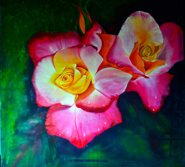 Картина под названием "rosas" - Carlos Alberto Rosell Pla, Подлинное произведение искусства, Масло