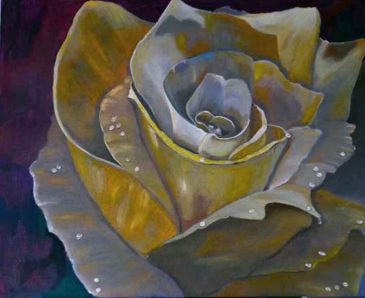 Картина под названием "rosa amarilla" - Carlos Alberto Rosell Pla, Подлинное произведение искусства, Масло