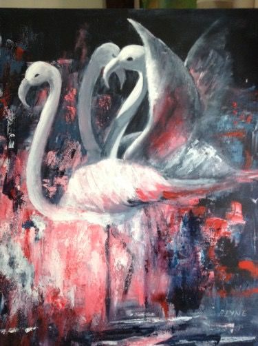 Painting titled "Les flamants roses…" by Roseline Chesserond, Original Artwork, Acrylic
