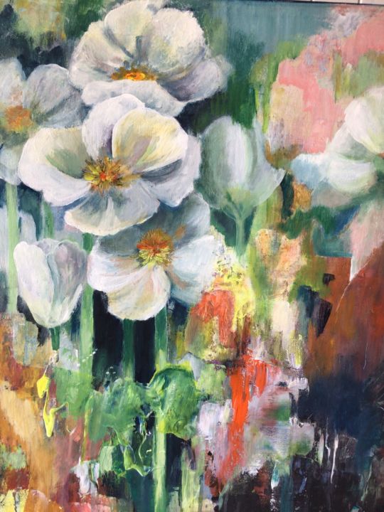 Pintura intitulada "Fleurs blanches et…" por Roseline Chesserond, Obras de arte originais, Acrílico