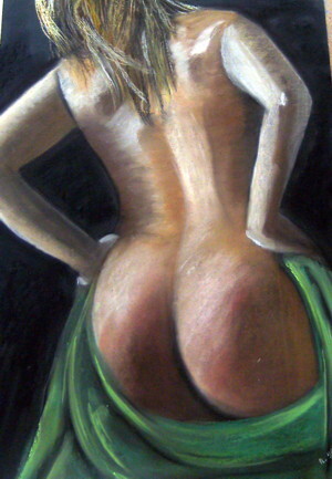 Peinture intitulée "le châle vert" par Roselyne Halluin, Œuvre d'art originale