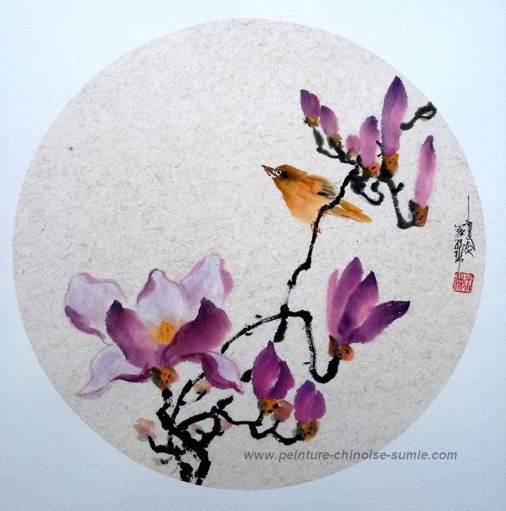 Painting titled "magnolias-peinture-…" by Roselyne Pegeault, Original Artwork